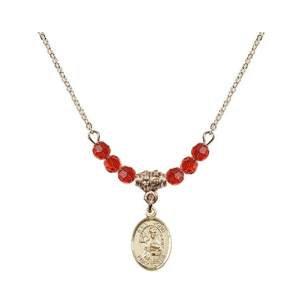 Bonyak Jewelry 18 Inch Hamilton Gold Plated Necklace w/ 4mm Red July Birth Month Stone Beads and Saint Daniel Bonyak Jewelry 18 Inch Hamilton Gold Plated Necklace w/ 4mm Red July Birth Month Stone Beads and Saint Daniel